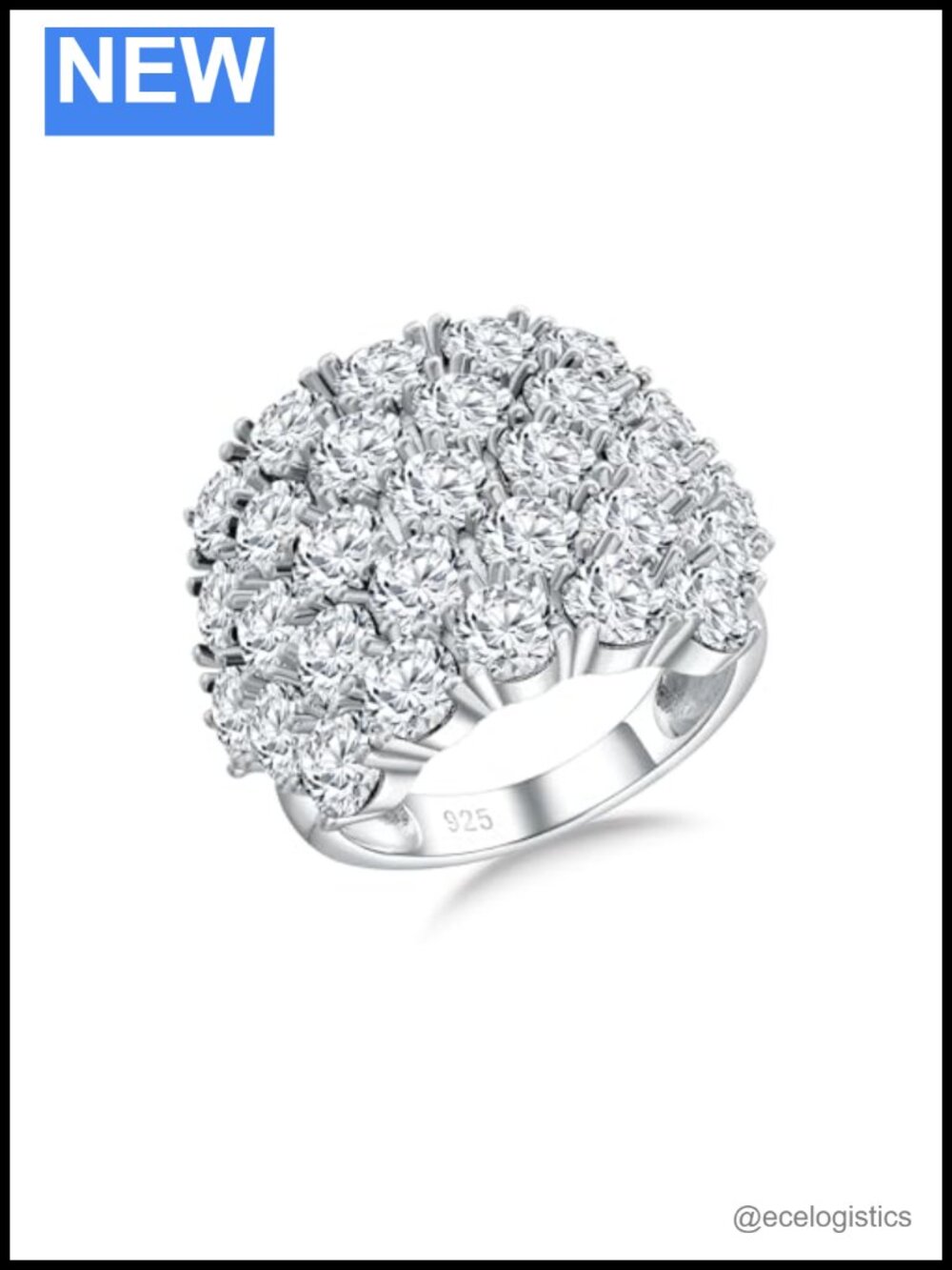 925 Sterling Silver Pave Birthstone Chunky Statement Ring Size 10
